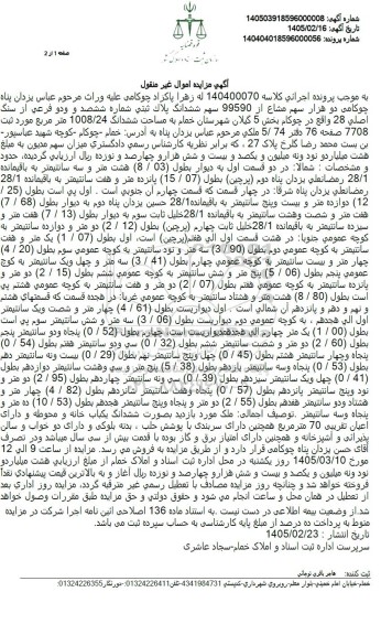 مزایده ششدانگ پلاک ثبتی شماره ششصد و و دو فرعی از سنگ اصلی 28