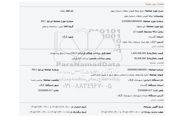 مزایده، غرفه فروش تنقلات شماره چهار