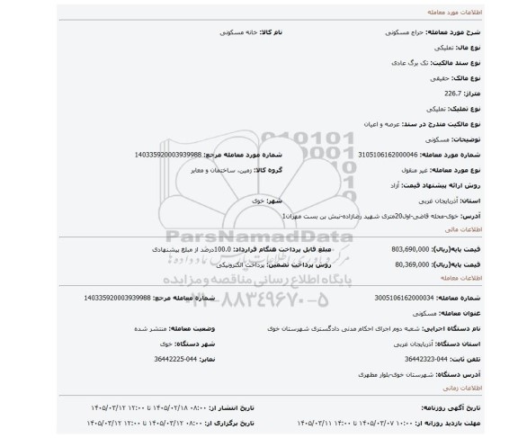 مزایده، مسکونی