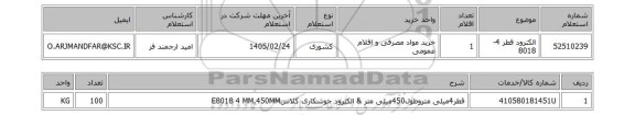استعلام الکترود قطر 4-8018