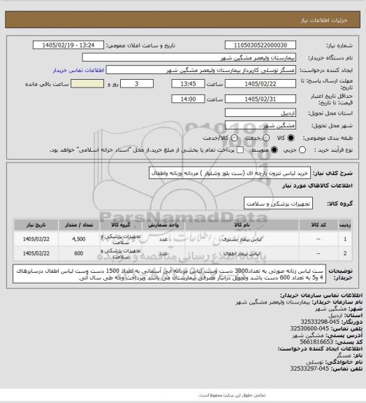 استعلام خرید لباس تترون پارچه ای (ست بلوز وشلوار ) مردانه وزنانه واطفال