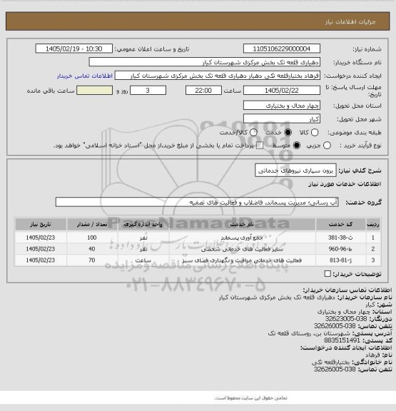 استعلام برون سپاری نیروهای خدماتی