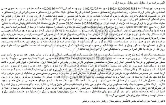 مزایده یک واحد مسکونی اسکلت فلزی با زیر بنای  حدود  55  مترمربع