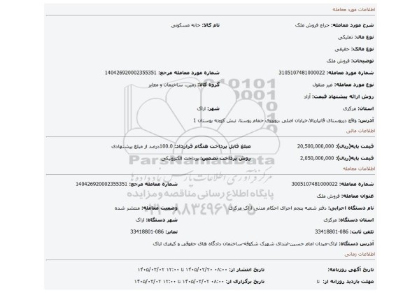 مزایده، فروش ملک