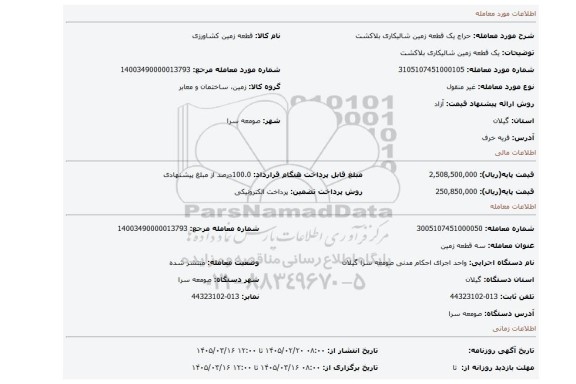 مزایده، یک قطعه زمین شالیکاری بلاکشت