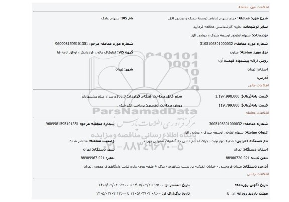 مزایده، سهام تعاونی توسعه بندری و دریایی افق