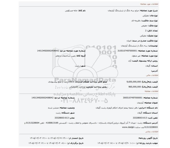 مزایده، سه دانگ از ششدانگ آپارتمان