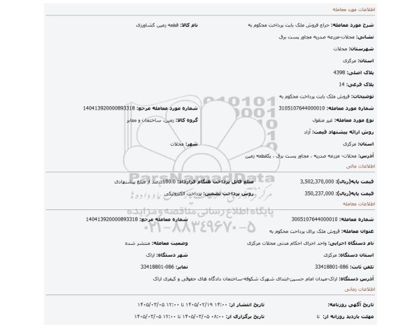مزایده، فروش ملک بابت پرداخت محکوم به