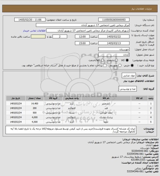 استعلام مواد غذایی