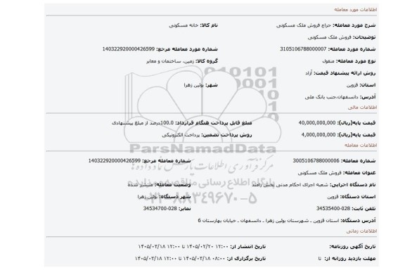 مزایده، فروش ملک مسکونی