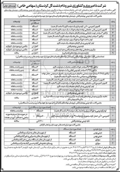 مناقصه گهی مناقصه کودرویی، فرآوری حمل و جابجایی، کود دامی و انجام عملیات مربوط به بارگیری حمل و خوراک ریزی...