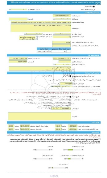 مناقصه، مناقصه عمومی همزمان با ارزیابی (یکپارچه) یک مرحله ای خرید ، نصب ، راه اندازی و تحویل کوره ذوب القایی 800 کیلوگرم