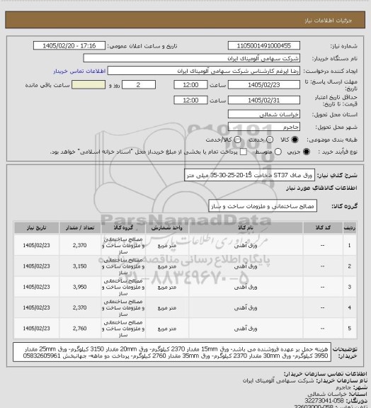 استعلام ورق صاف ST37 ضخامت 15ُ-20-25-30-35 میلی متر