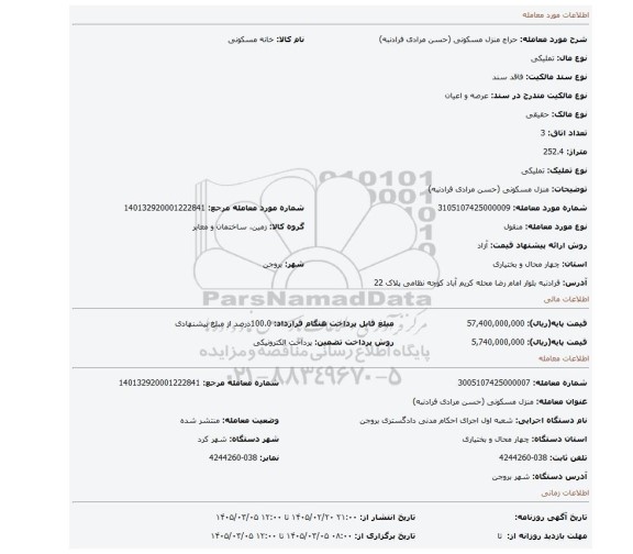 مزایده، منزل مسکونی (حسن مرادی فرادنبه)