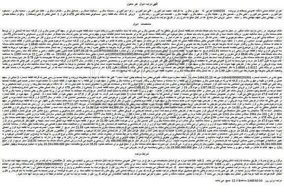 مزایده فروش 6 دانگ  یک قطعه زمین مسکونی تحت پلاک ثبتی 475 فرعی از 1  اصلی