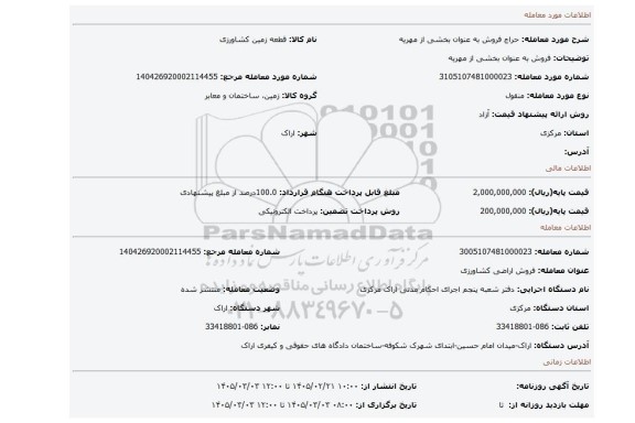 مزایده، فروش به عنوان بخشی از مهریه