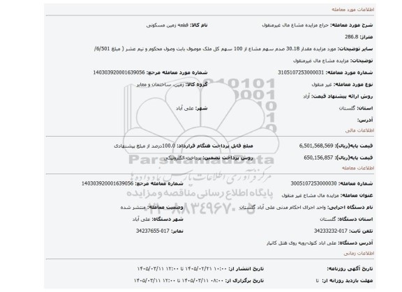 مزایده، مزایده مشاع مال غیرمنقول