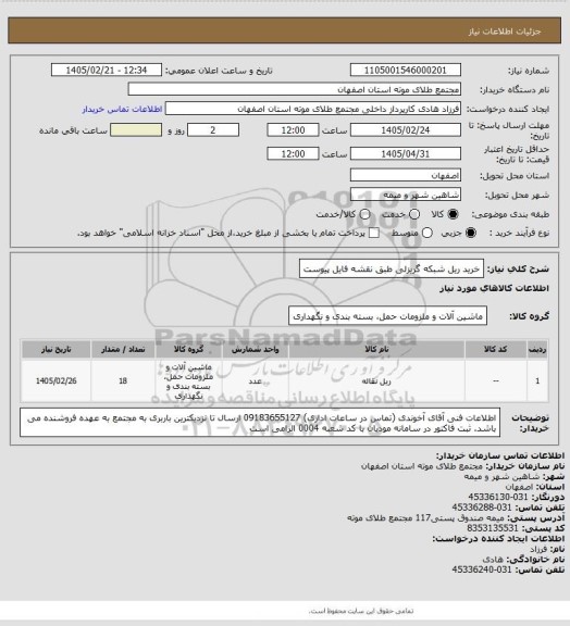 استعلام خرید ریل شبکه گریزلی طبق نقشه فایل پیوست