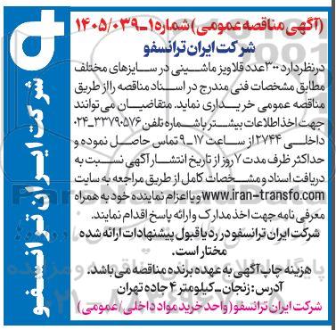 مناقصه 300 عدد قلاویز ماشینی در سایزهای مختلف 