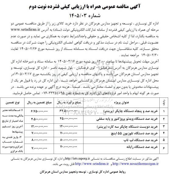 مناقصه خرید کالا ...
