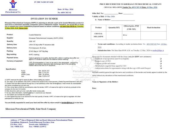 مناقصه interested reputable companies active in Melamine market...