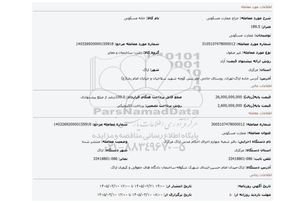 مزایده، عمارت مسکونی