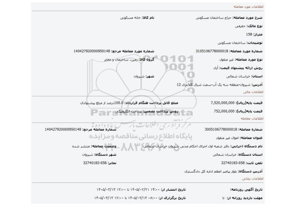 مزایده، ساختمان مسکونی