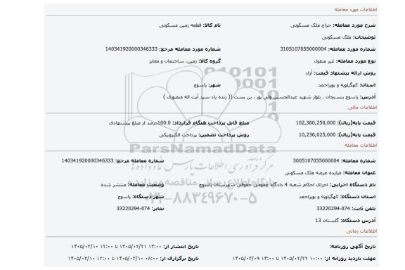 مزایده، ملک مسکونی
