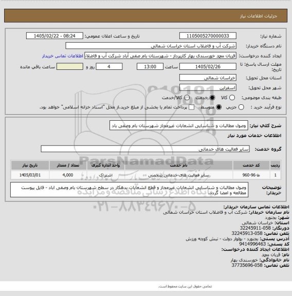 استعلام وصول مطالبات و شناسایی انشعابات غیرمجاز شهرستان بام وصفی باد