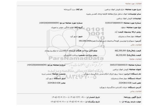 مزایده، فروش اموال نزدامین