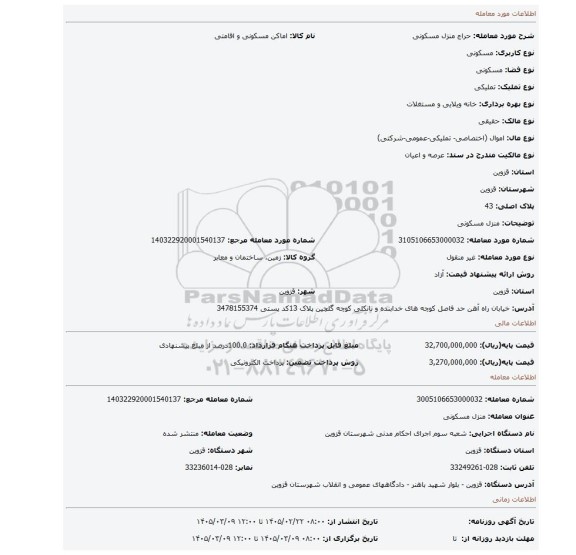 مزایده، منزل مسکونی