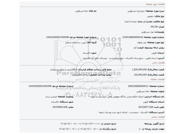 مزایده، مزل مسکونی