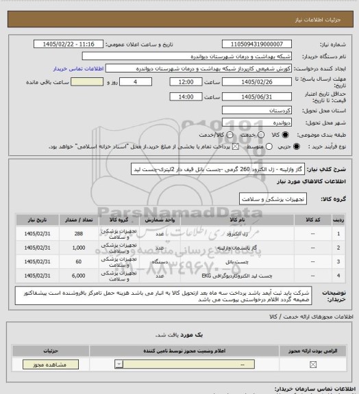 استعلام گاز وازلینه - ژل الکترود 260 گرمی -چست باتل قیف دار 2لیتری-چست لید