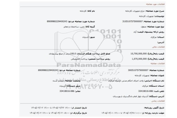 مزایده، تجهیزات کارخانه