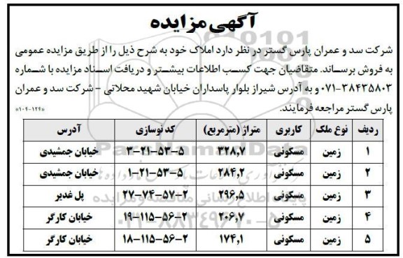 مزایده فروش املاک