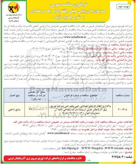 مناقصه واگذاری انجام کارهای خدماتی فنی و غیر فنی شرکت توزیع... - نوبت دوم 
