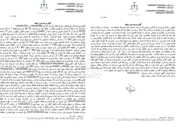 مزایده ششدانگ یک دستگاه آپارتمان مسکونی