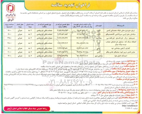 تجدید مناقصه اجرای آسفالت گرم 
