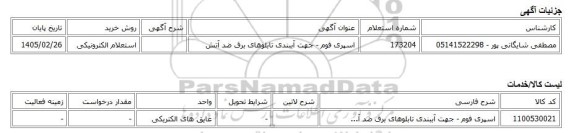 استعلام الکترونیکی، اسپری فوم - جهت آببندی تابلوهای برق ضد آتش