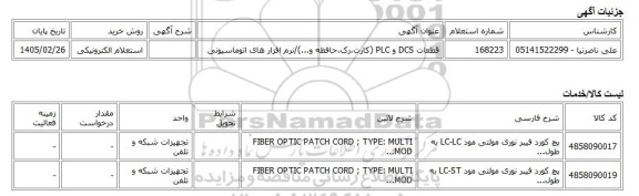 استعلام الکترونیکی، قطعات DCS و PLC (کارت،رک،حافظه و...)/نرم افزار های اتوماسیونی