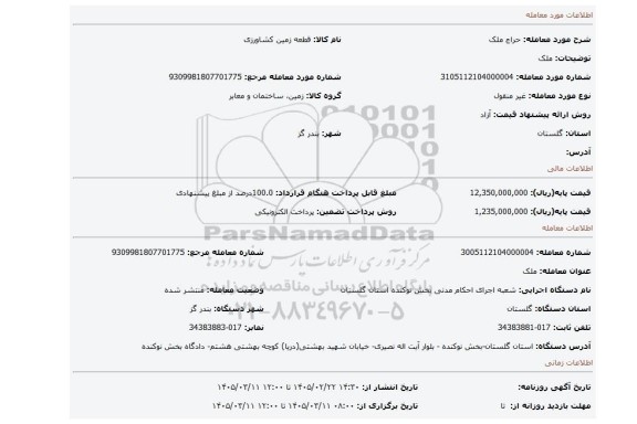 مزایده، ملک