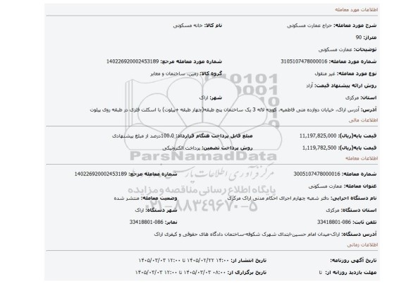 مزایده، عمارت مسکونی