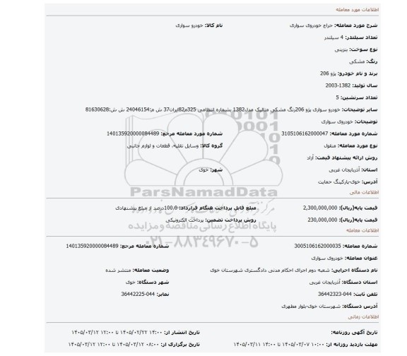مزایده، خودروی سواری