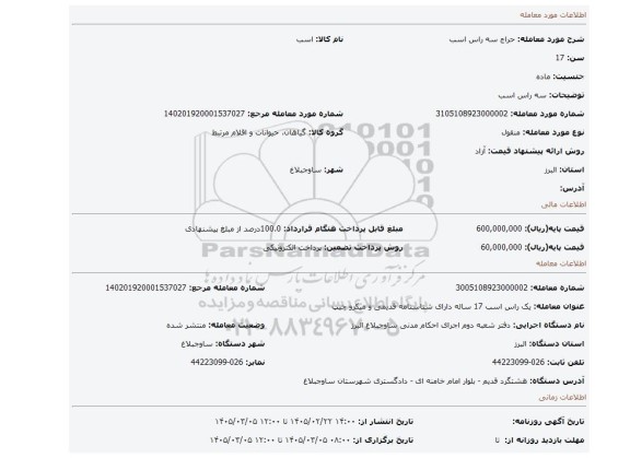 مزایده، سه راس اسب