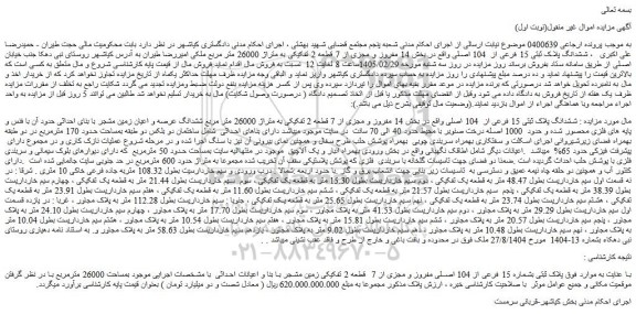 مزایده ملک ششدانگ پلاک ثبتی 15 فرعی از  104 اصلی