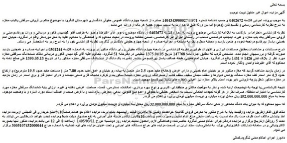 مزایده ششدانگ سرقفلی مغازه