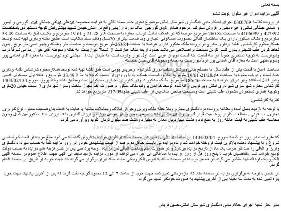 مزایده ملک نوع کاربری. تجاری. مسکونی