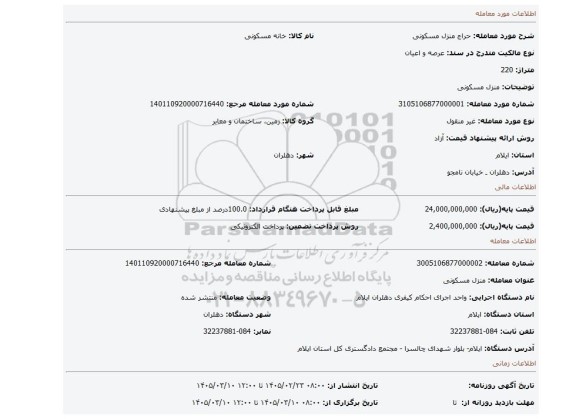 مزایده، منزل مسکونی