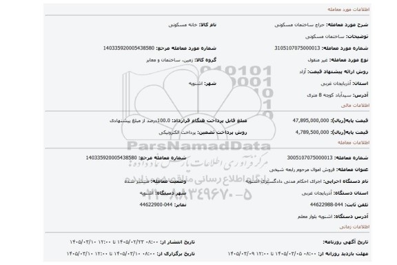 مزایده، ساختمان مسکونی