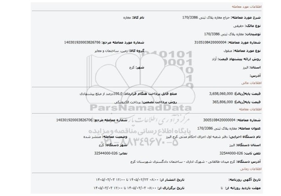 مزایده، مغازه پلاک ثبتی 170/3386
